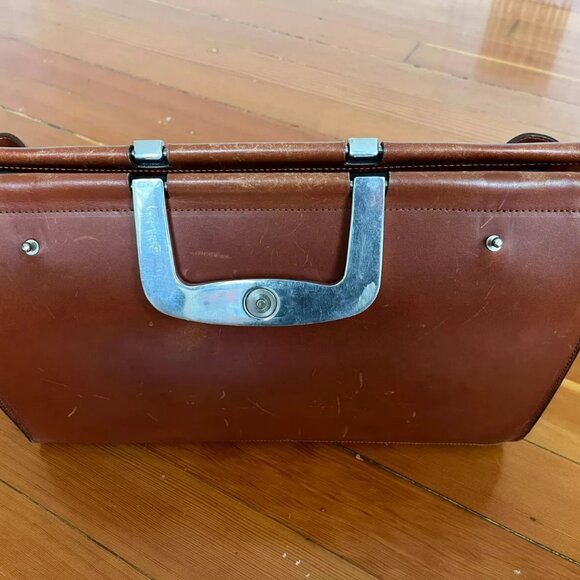 Bill Amberg Rocket Briefcase in Tan with British Green Liner and Metal Handle - Picture 4 of 9